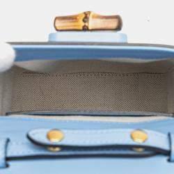Pre Owned Gucci Blue Mini Calfskin Bamboo Top Handle Bag
