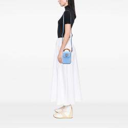 Pre Owned Gucci Blue Mini Calfskin Bamboo Top Handle Bag