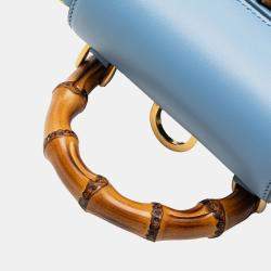 Pre Owned Gucci Blue Mini Calfskin Bamboo Top Handle Bag