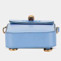 Pre Owned Gucci Blue Mini Calfskin Bamboo Top Handle Bag