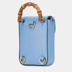 Pre Owned Gucci Blue Mini Calfskin Bamboo Top Handle Bag