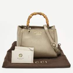 Pre Owned Gucci Metallic Gold Leather Mini Bamboo Tote