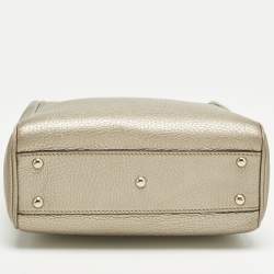 Pre Owned Gucci Metallic Gold Leather Mini Bamboo Tote