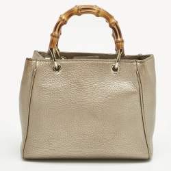 Pre Owned Gucci Metallic Gold Leather Mini Bamboo Tote
