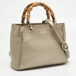 Pre Owned Gucci Metallic Gold Leather Mini Bamboo Tote