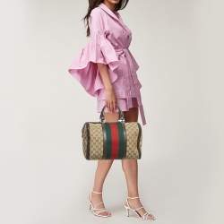 Pre Owned Gucci Beige/Brown GG Canvas and Leather Medium Vintage Web Boston Bag