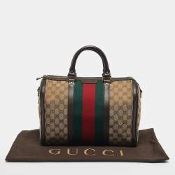Pre Owned Gucci Beige/Brown GG Canvas and Leather Medium Vintage Web Boston Bag