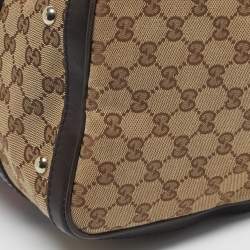 Pre Owned Gucci Beige/Brown GG Canvas and Leather Medium Vintage Web Boston Bag