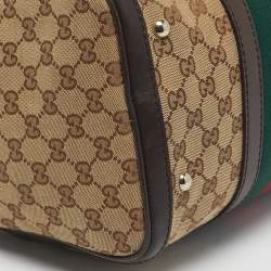 Pre Owned Gucci Beige/Brown GG Canvas and Leather Medium Vintage Web Boston Bag