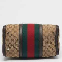 Pre Owned Gucci Beige/Brown GG Canvas and Leather Medium Vintage Web Boston Bag