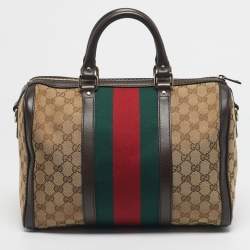 Pre Owned Gucci Beige/Brown GG Canvas and Leather Medium Vintage Web Boston Bag