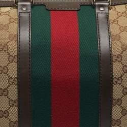 Pre Owned Gucci Beige/Brown GG Canvas and Leather Medium Vintage Web Boston Bag
