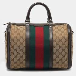 Pre Owned Gucci Beige/Brown GG Canvas and Leather Medium Vintage Web Boston Bag