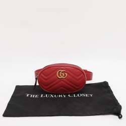 Pre Owned Gucci Red Matelassé Leather GG Marmont Belt Bag