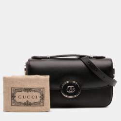 Pre Owned حقيبة ساتشل غوتشي بتيت GG جلد أسود ميني