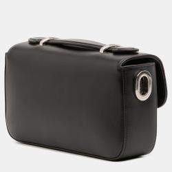 Pre Owned حقيبة ساتشل غوتشي بتيت GG جلد أسود ميني