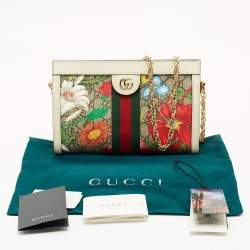 Pre Owned Gucci White/Multicolor GG Supreme Canvas Flora Ophidia Small Chain Shoulder Bag