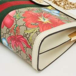 Pre Owned Gucci White/Multicolor GG Supreme Canvas Flora Ophidia Small Chain Shoulder Bag