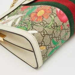 Pre Owned Gucci White/Multicolor GG Supreme Canvas Flora Ophidia Small Chain Shoulder Bag
