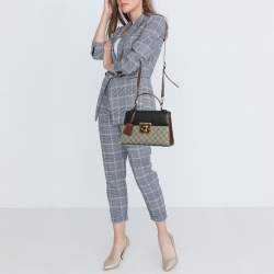 Pre Owned Gucci Tricolor GG Supreme Canvas and Leather Small Padlock Top Handle Bag