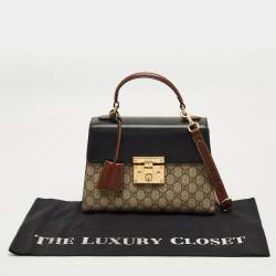 Pre Owned Gucci Tricolor GG Supreme Canvas and Leather Small Padlock Top Handle Bag