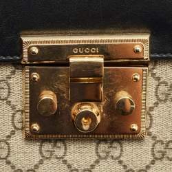 Pre Owned Gucci Tricolor GG Supreme Canvas and Leather Small Padlock Top Handle Bag