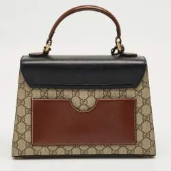 Pre Owned Gucci Tricolor GG Supreme Canvas and Leather Small Padlock Top Handle Bag