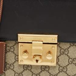 Pre Owned Gucci Tricolor GG Supreme Canvas and Leather Small Padlock Top Handle Bag