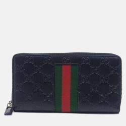 Pre Owned Gucci Black Leather Cimaline Web Long Wallet