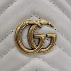 Pre Owned Gucci White Leather GG Marmont Mini Bucket Bag