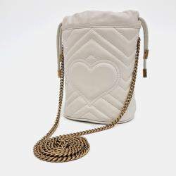 Pre Owned Gucci White Leather GG Marmont Mini Bucket Bag