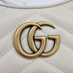 Pre Owned Gucci White Leather Marmont Half Moon Mini Shoulder Bag