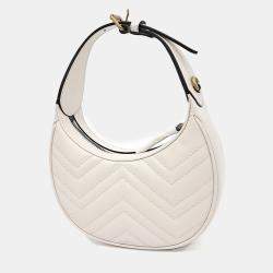 Pre Owned Gucci White Leather Marmont Half Moon Mini Shoulder Bag