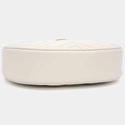 Pre Owned Gucci White Leather Marmont Half Moon Mini Shoulder Bag