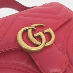 Pre Owned Gucci Red Leather Marmont Mini Top Handle Shoulder Bag