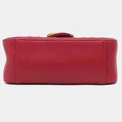Pre Owned Gucci Red Leather Marmont Mini Top Handle Shoulder Bag