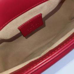 Pre Owned Gucci Red Leather Marmont Mini Top Handle Shoulder Bag