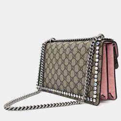 Pre Owned Gucci Beige Pink Canvas and Leather Dionysus Chain Shoulder Bag