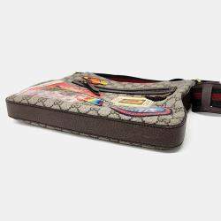 Pre Owned Gucci Beige Canvas and Leather Supreme Courier Crossbody Bag