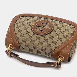 Pre Owned Gucci Beige Brown Canvas and Leather Blondie Medium Top Handle Bag