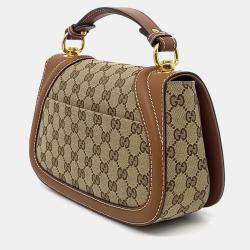 Pre Owned Gucci Beige Brown Canvas and Leather Blondie Medium Top Handle Bag