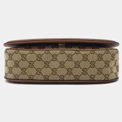 Pre Owned Gucci Beige Brown Canvas and Leather Blondie Medium Top Handle Bag