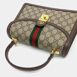 Pre Owned Gucci Beige Brown Canvas and Leather Ophidia Top Handle Bag