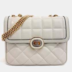 Pre Owned Gucci White Leather Deco Small Shoulder Bag