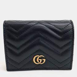 Pre Owned Gucci Black Leather Marmont Half Wallet