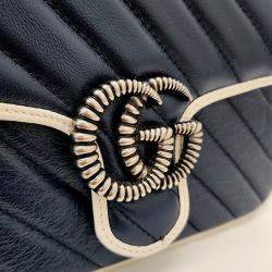 Pre Owned Gucci Navy Blue Leather GG Marmont Mini Top Handle Bag