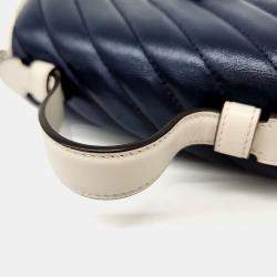 Pre Owned Gucci Navy Blue Leather GG Marmont Mini Top Handle Bag