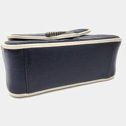 Pre Owned Gucci Navy Blue Leather GG Marmont Mini Top Handle Bag