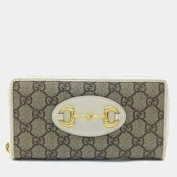 Pre Owned Gucci Beige White Canvas Horsebit Long Wallet