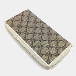 Pre Owned Gucci Beige White Canvas Horsebit Long Wallet